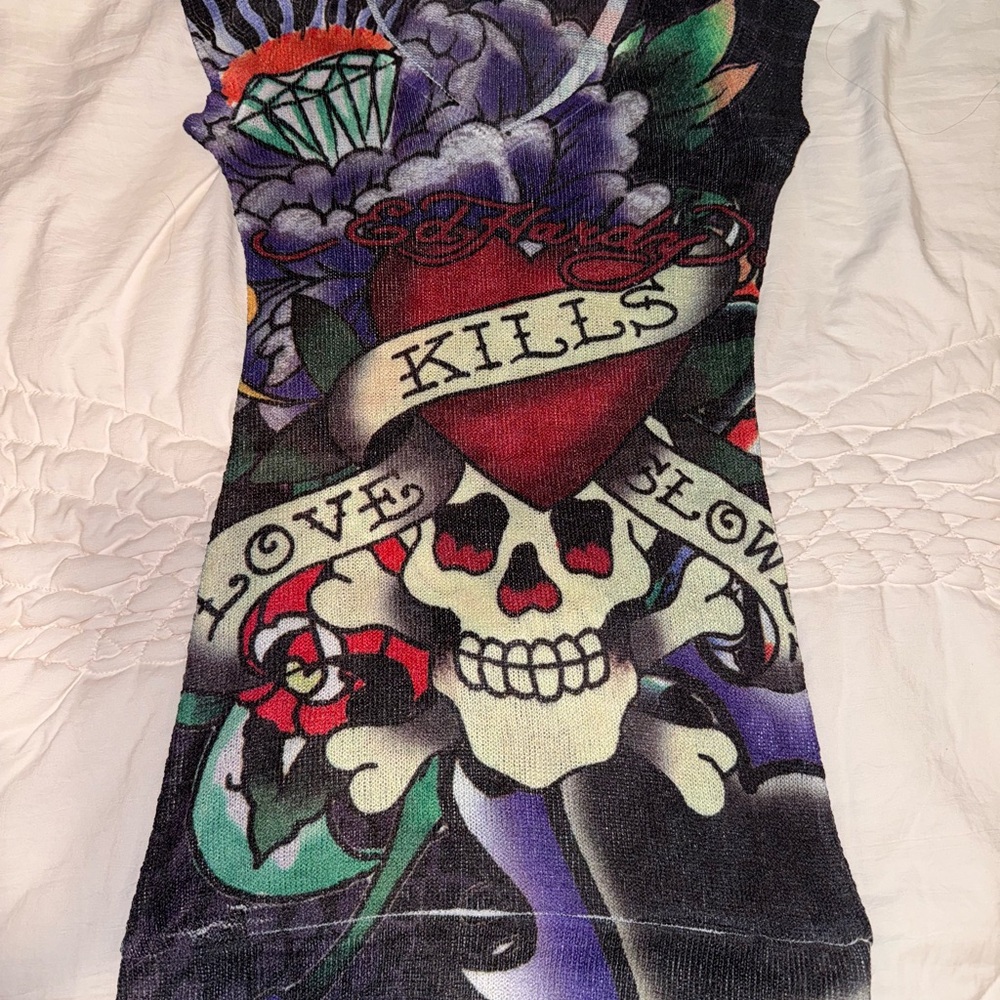 Ed Hardy Multicolor Dress with Skull and Heart Motif